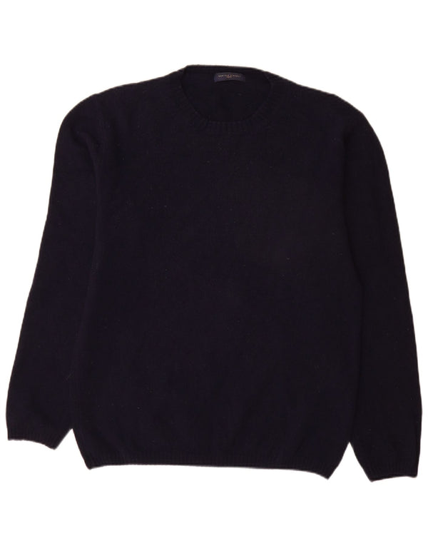 Daniele Fiesoli Mens Crew Neck Jumper Sweater Large Navy Blue Merino Wool