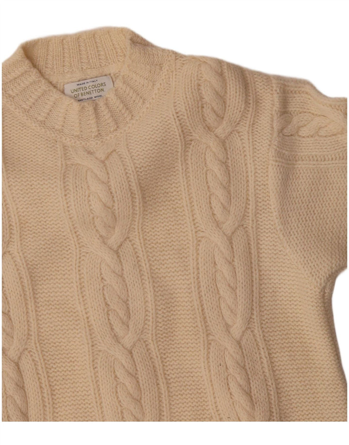 Benetton Womens Turtle Neck Jumper Sweater UK 14 Large Off White Wool