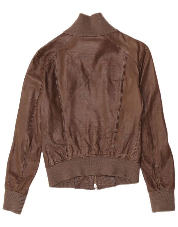 Vintage Womens Crop Leather Jacket IT 40 Small Brown