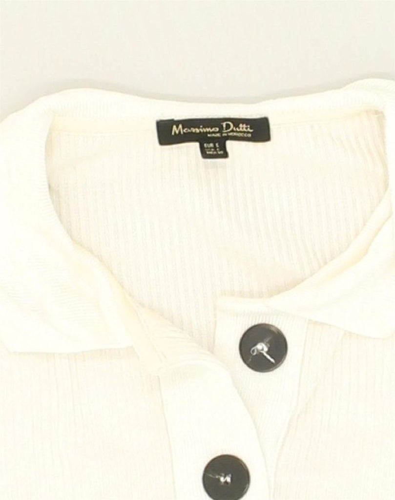 MASSIMO DUTTI Womens Long Sleeve Polo Shirt UK 10 Small White Polyester | Vintage Massimo Dutti | Thrift | Second-Hand Massimo Dutti | Used Clothing | Messina Hembry 