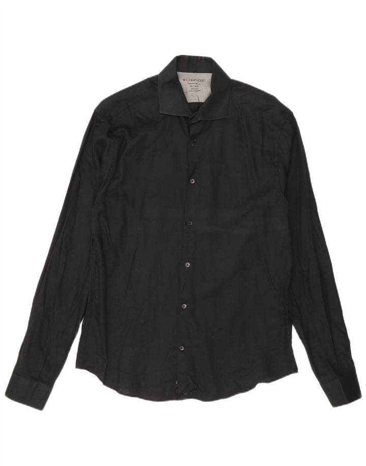 Calvin Klein Mens Extra Slim Fit Shirt Size 15 1/2 Medium Black Cotton