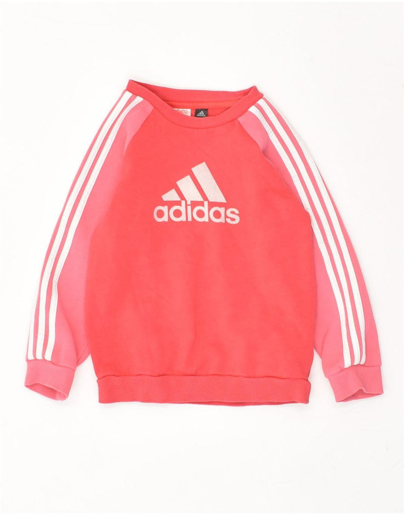 ADIDAS Girls Graphic Sweatshirt Jumper 3-4 Years Red Colourblock Cotton | Vintage Adidas | Thrift | Second-Hand Adidas | Used Clothing | Messina Hembry 