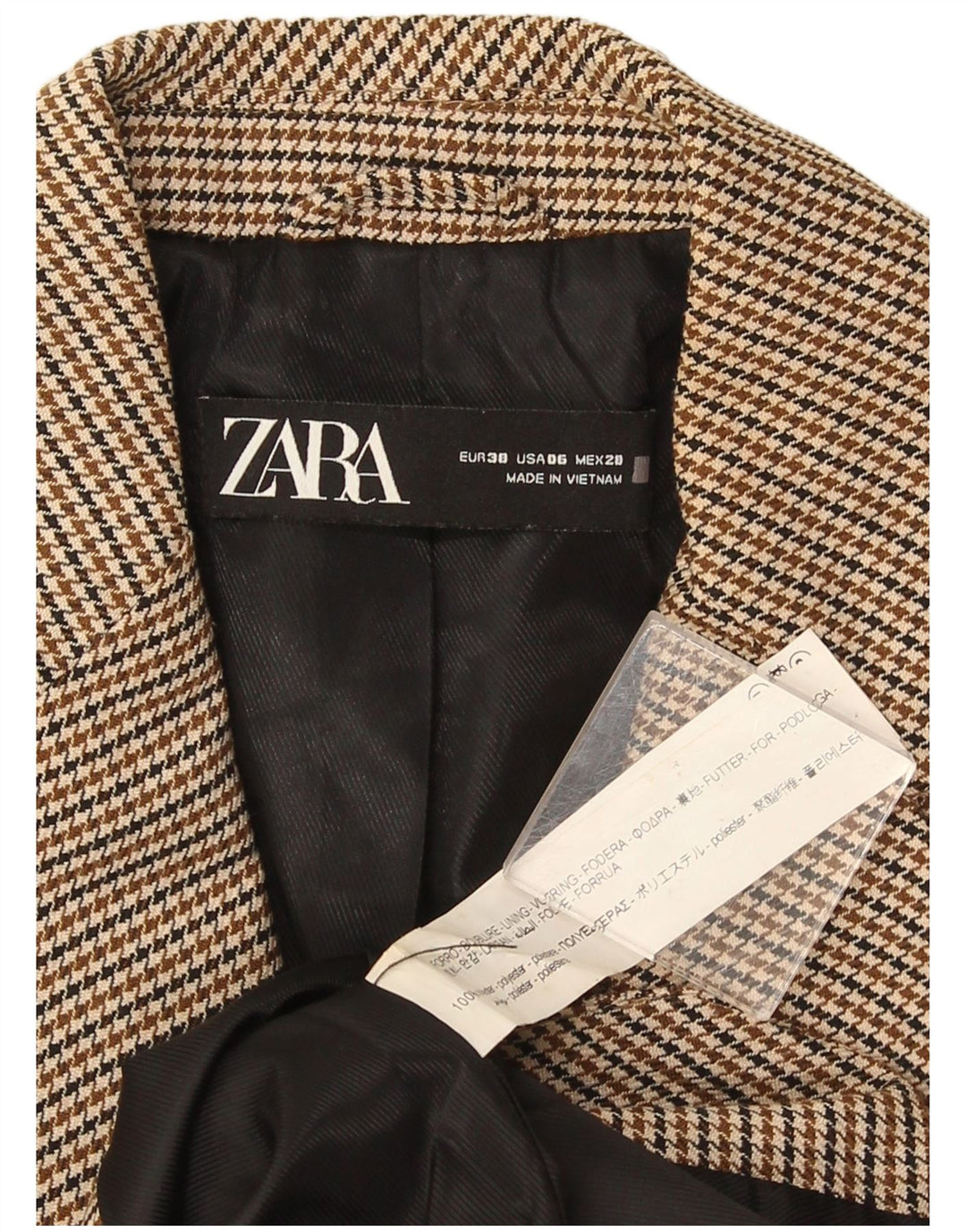 Zara Womens 1 Button Blazer Jacket EU 38 Small Brown Houndstooth
