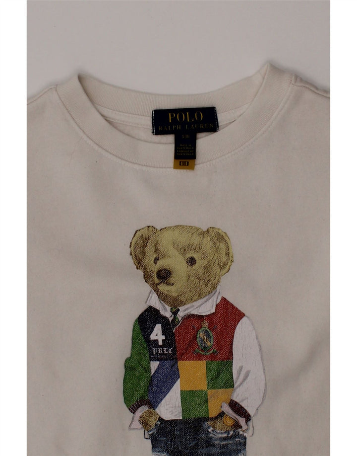 POLO RALPH LAUREN Boys Graphic Sweatshirt Jumper 7-8 Years Small White