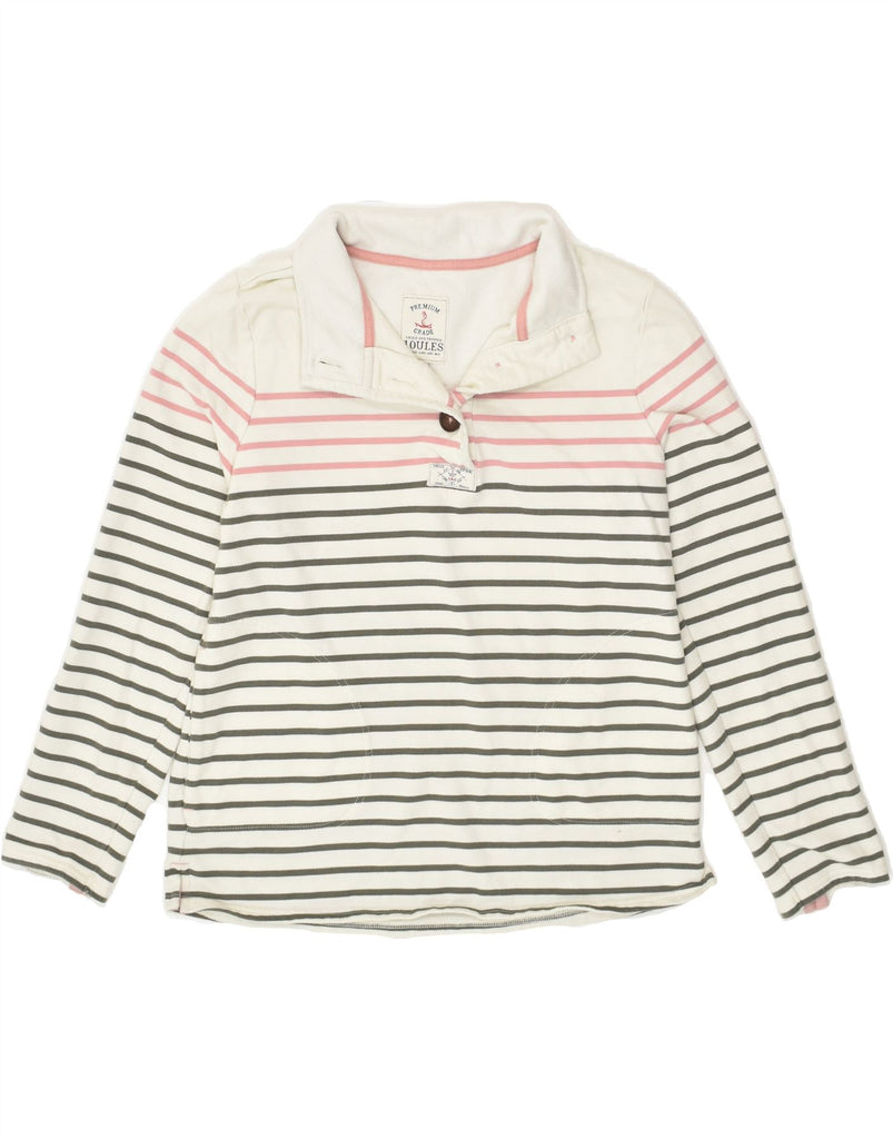 JOULES Womens Button Neck Sweatshirt Jumper UK 12 Medium White Striped | Vintage Joules | Thrift | Second-Hand Joules | Used Clothing | Messina Hembry 