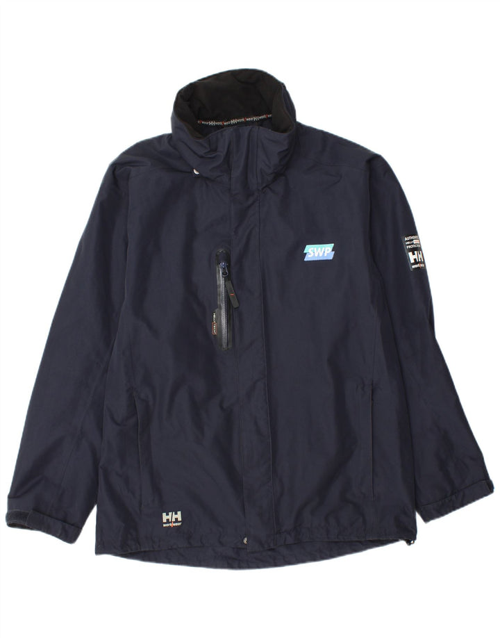 Helly Hansen Mens Hooded Rain Jacket UK 38 Medium Navy Blue