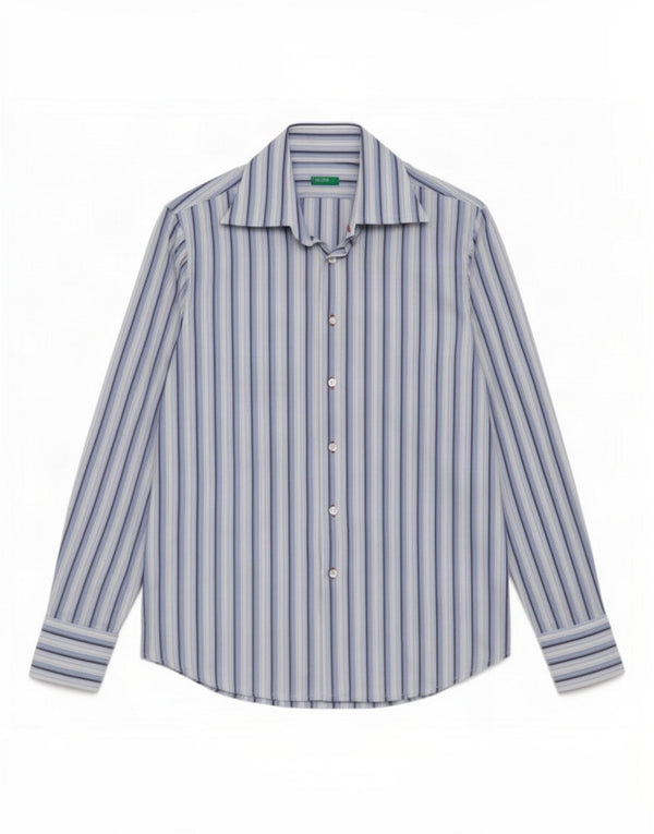 Benetton Mens Shirt Medium Blue Striped Cotton