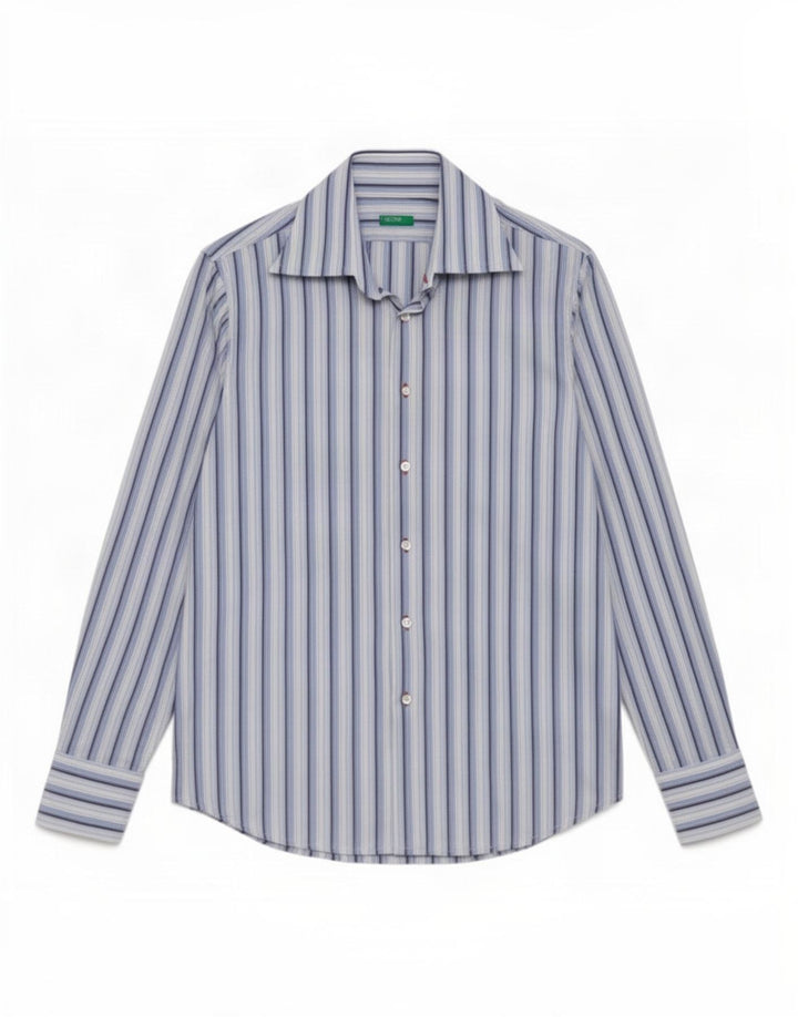 Benetton Mens Shirt Medium Blue Striped Cotton