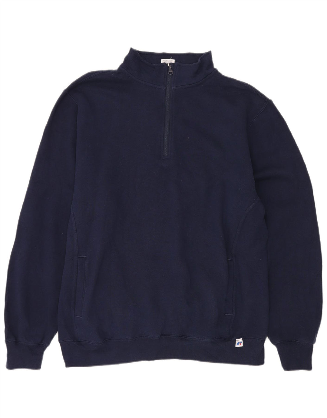 RUSSELL ATHLETIC Mens Zip Neck Sweatshirt Jumper Large Navy Blue Cotton