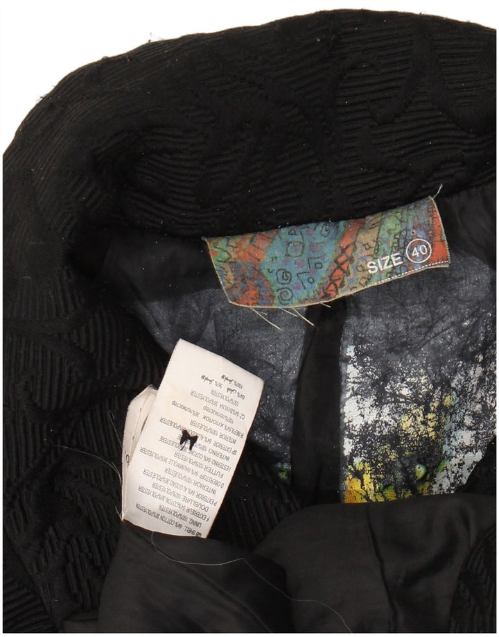 DESIGUAL Womens Abstract Pattern Overcoat EU 40 Medium Black Cotton