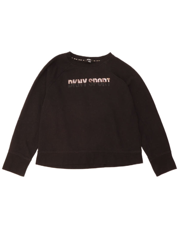 Dkny Womens Graphic Sweatshirt Jumper UK 18 XL Black Cotton