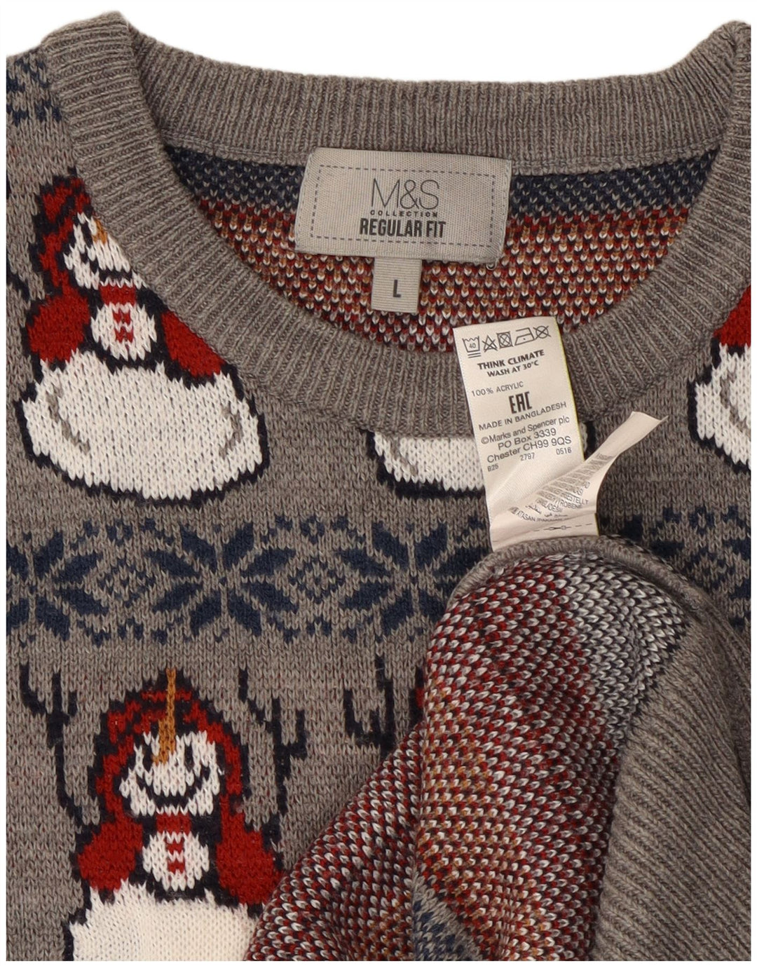 Marks & Spencer Mens Crew Neck Jumper Sweater Large Grey Christmas