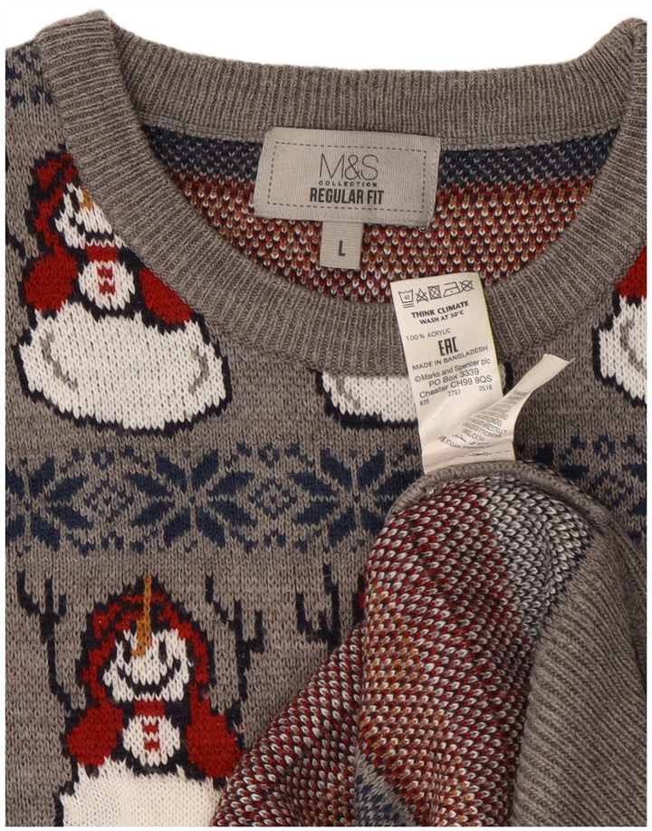 Marks & Spencer Mens Crew Neck Jumper Sweater Large Grey Christmas