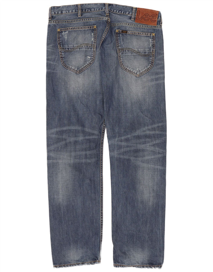 Lee Mens Knox Distressed Straight Jeans W38 L32 Blue Cotton
