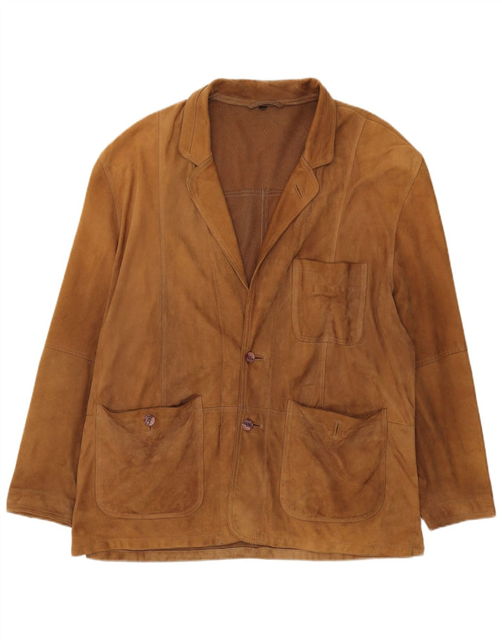 VINTAGE Mens 2 Button Suede Blazer Jacket UK 42 XL Brown Leather