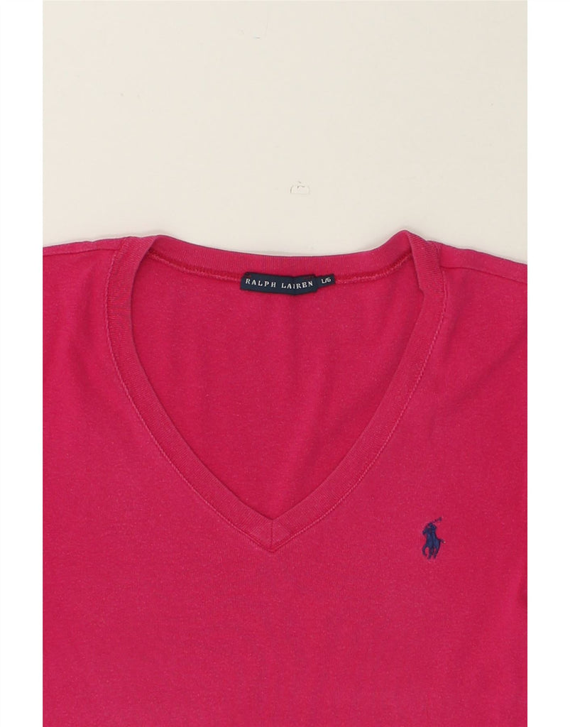 POLO RALPH LAUREN Womens T-Shirt Top UK 14 Large Pink Cotton | Vintage Polo Ralph Lauren | Thrift | Second-Hand Polo Ralph Lauren | Used Clothing | Messina Hembry 