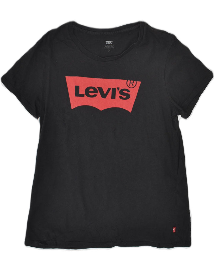 LEVI'S Womens Graphic T-Shirt Top UK 14 Large Black Cotton | Vintage Levi's | Thrift | Second-Hand Levi's | Used Clothing | Messina Hembry 