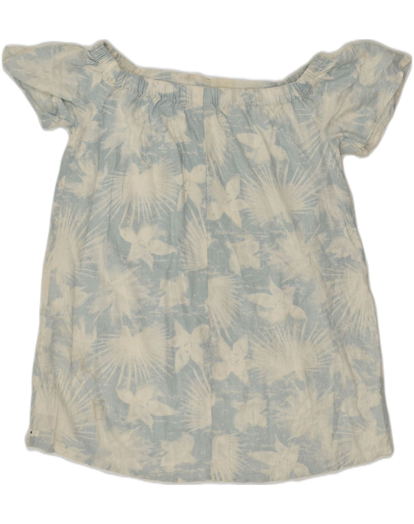 HURLEY Womens Off Shoulder Top UK 10 Small Blue Floral Linen | Vintage Hurley | Thrift | Second-Hand Hurley | Used Clothing | Messina Hembry 