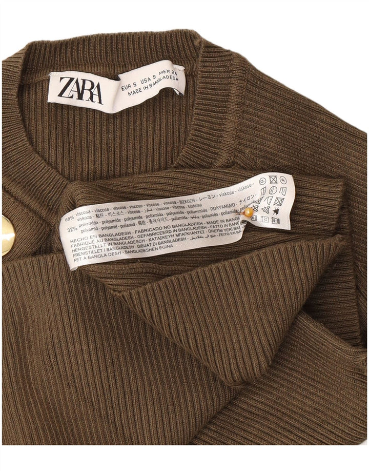 Zara Womens Crop Top Long Sleeve UK 8 Small Green Viscose