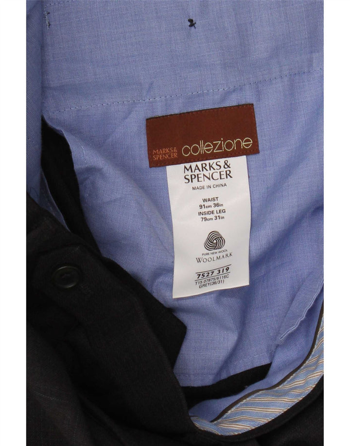 Marks & Spencer Mens Straight Suit Trousers W36 L31 Grey Check New Wool