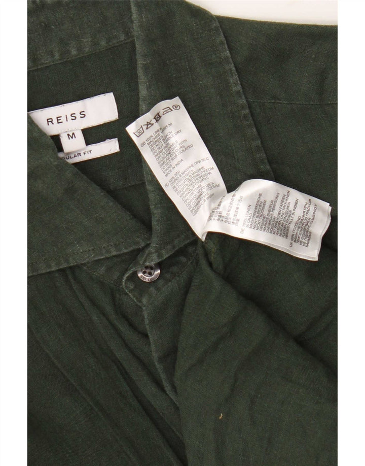 Reiss Mens Regular Fit Shirt Medium Green Linen