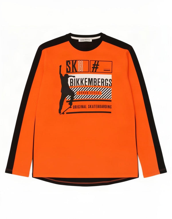 Bikkembergs Boys Graphic Top Long Sleeve 15-16 Years Orange Cotton