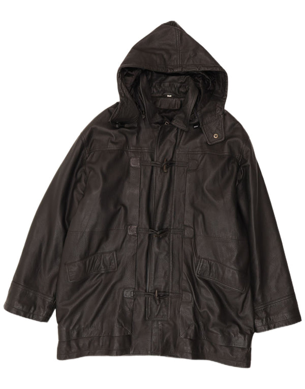 Conbipel Mens Hooded Leather Coat IT 56 2XL Black