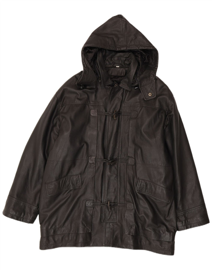 Conbipel Mens Hooded Leather Coat IT 56 2XL Black