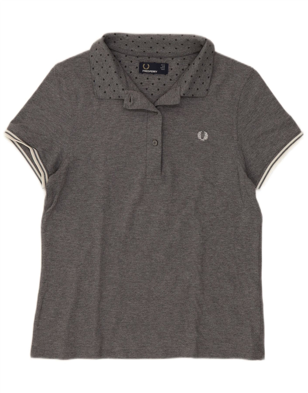 Fred Perry Womens Polo Shirt UK 12 Medium Grey Spotted Cotton
