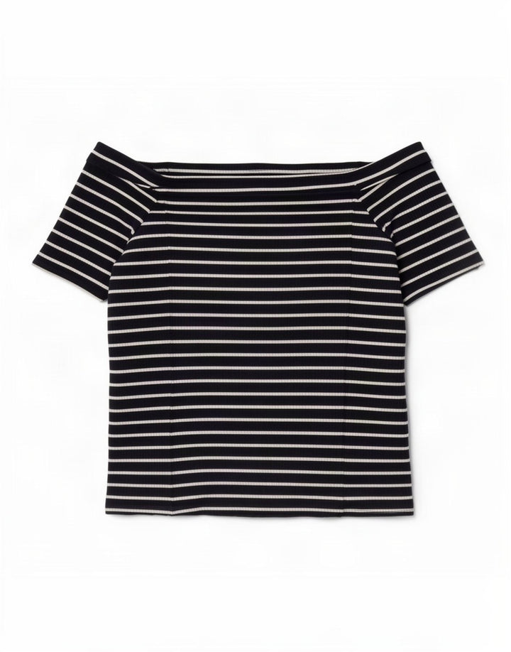 Phase Eight Womens Crop Off Shoulder Top UK 14 Medium Navy Blue Striped