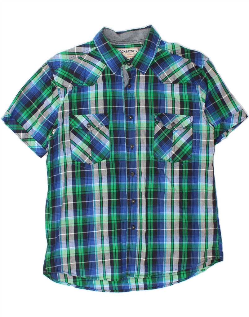 JACK & JONES Mens Short Sleeve Shirt XL Blue Check Vintage Jack & Jones and Second-Hand Jack & Jones from Messina Hembry 
