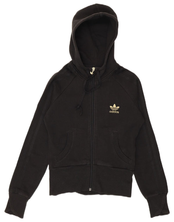 Adidas Womens Graphic Zip Hoodie Sweater IT 42 Small Black Cotton