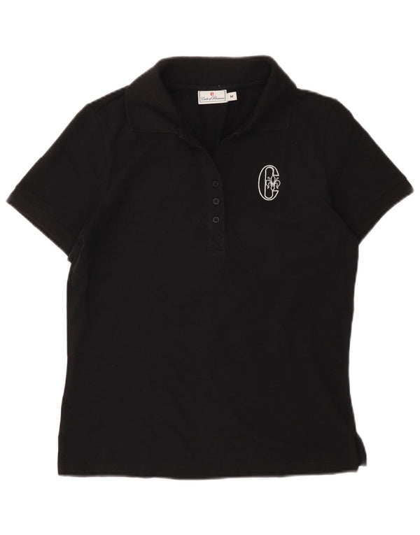 Conte of Florence Womens Polo Shirt UK 12 Medium Black Cotton