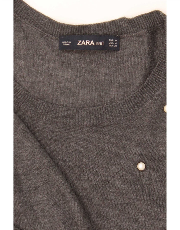 Zara Womens Boat Neck Jumper Sweater UK 14 Medium Grey Spotted