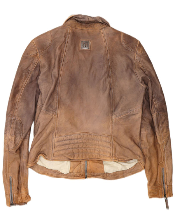 Freaky Nation Womens Leather Biker Jacket UK 14 Medium Brown