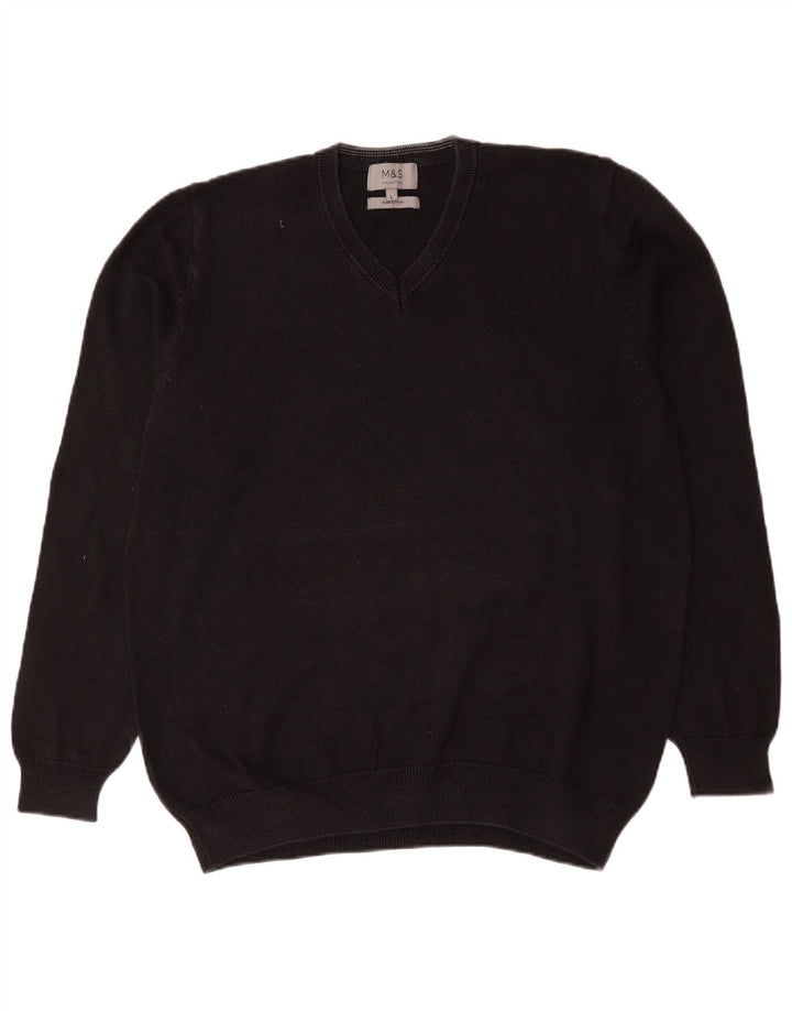 Marks & Spencer Mens V-Neck Jumper Sweater Large Black Cotton