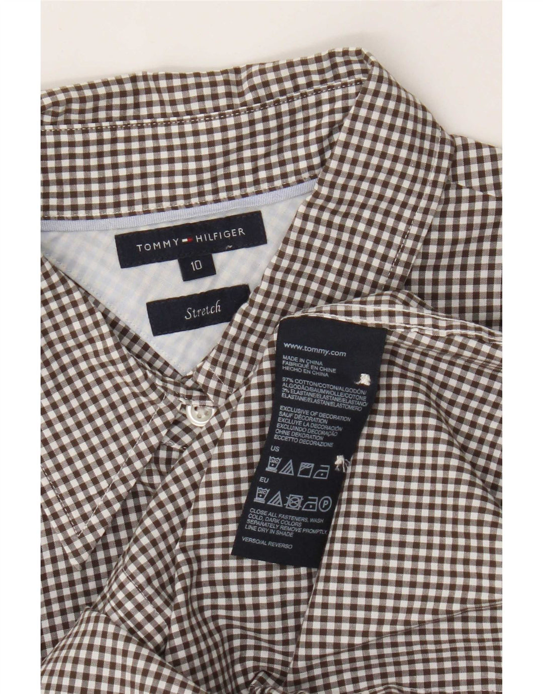 Tommy Hilfiger Womens Stretch Shirt US 10 Large Black Gingham Cotton