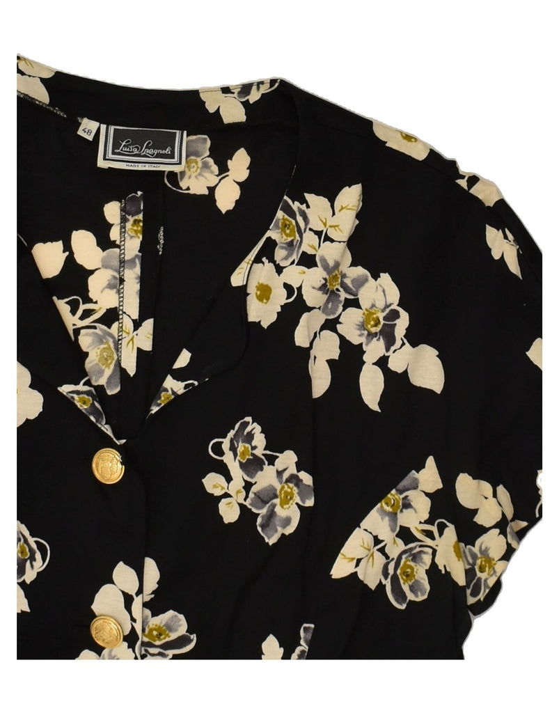 LUISA SPAGNOLI Womens Short Sleeve Shirt Blouse IT 48 XL Black Floral | Vintage Luisa Spagnoli | Thrift | Second-Hand Luisa Spagnoli | Used Clothing | Messina Hembry 