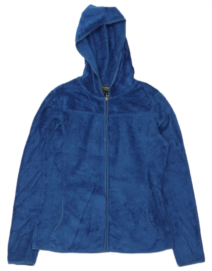 Eddie Bauer Womens Hooded Fleece Jacket UK 14 Medium Blue Polyester