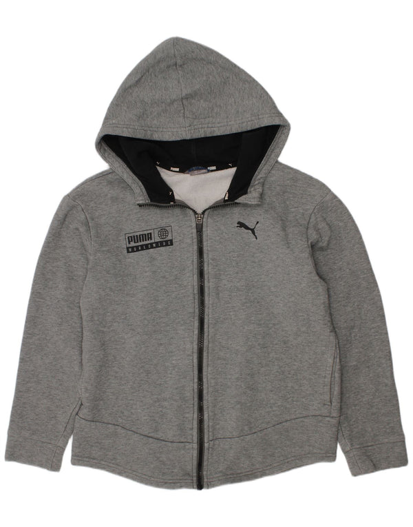 PUMA Girls Graphic Zip Hoodie Sweater 11-12 Years Grey Cotton