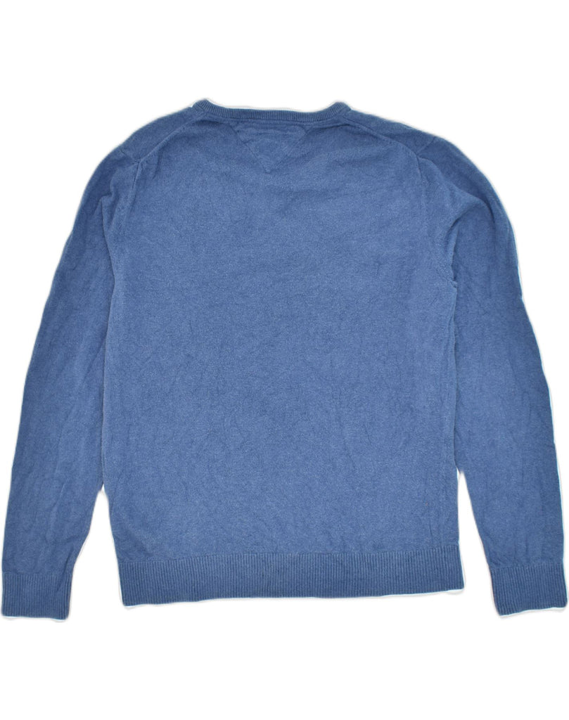 TOMMY HILFIGER Mens V-Neck Jumper Sweater Large Blue Cotton | Vintage Tommy Hilfiger | Thrift | Second-Hand Tommy Hilfiger | Used Clothing | Messina Hembry 