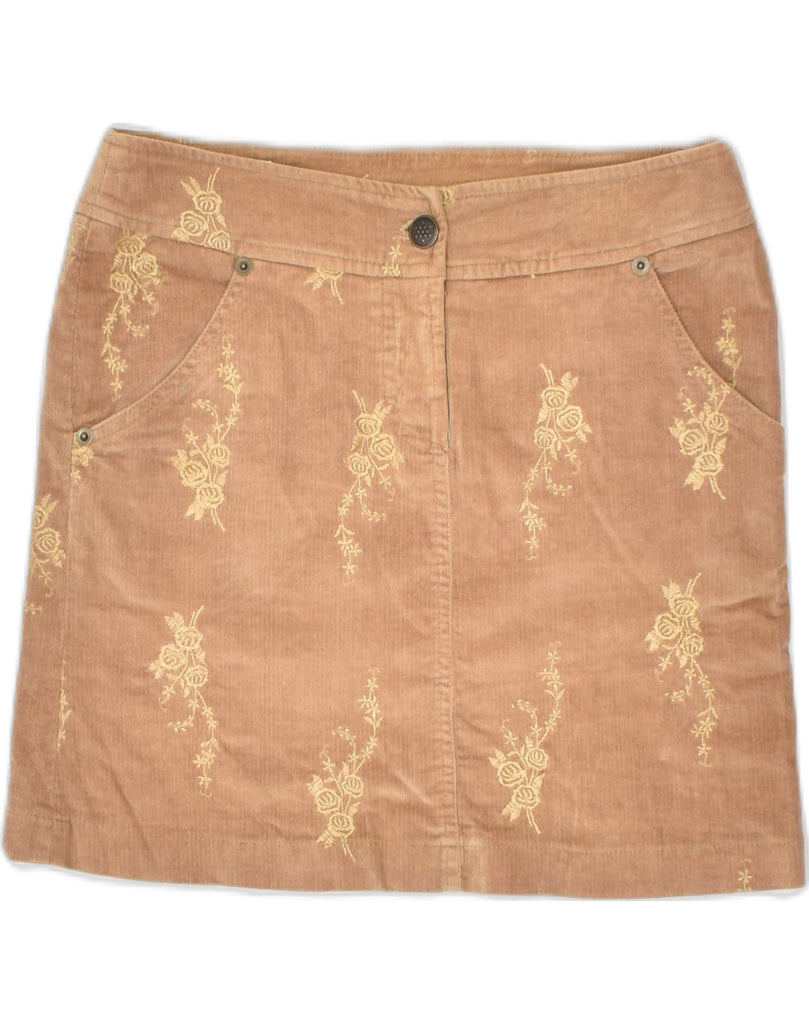 VINTAGE Womens Corduroy Mini Skirt IT 42  Medium W28 Brown Floral Cotton | Vintage | Thrift | Second-Hand | Used Clothing | Messina Hembry 