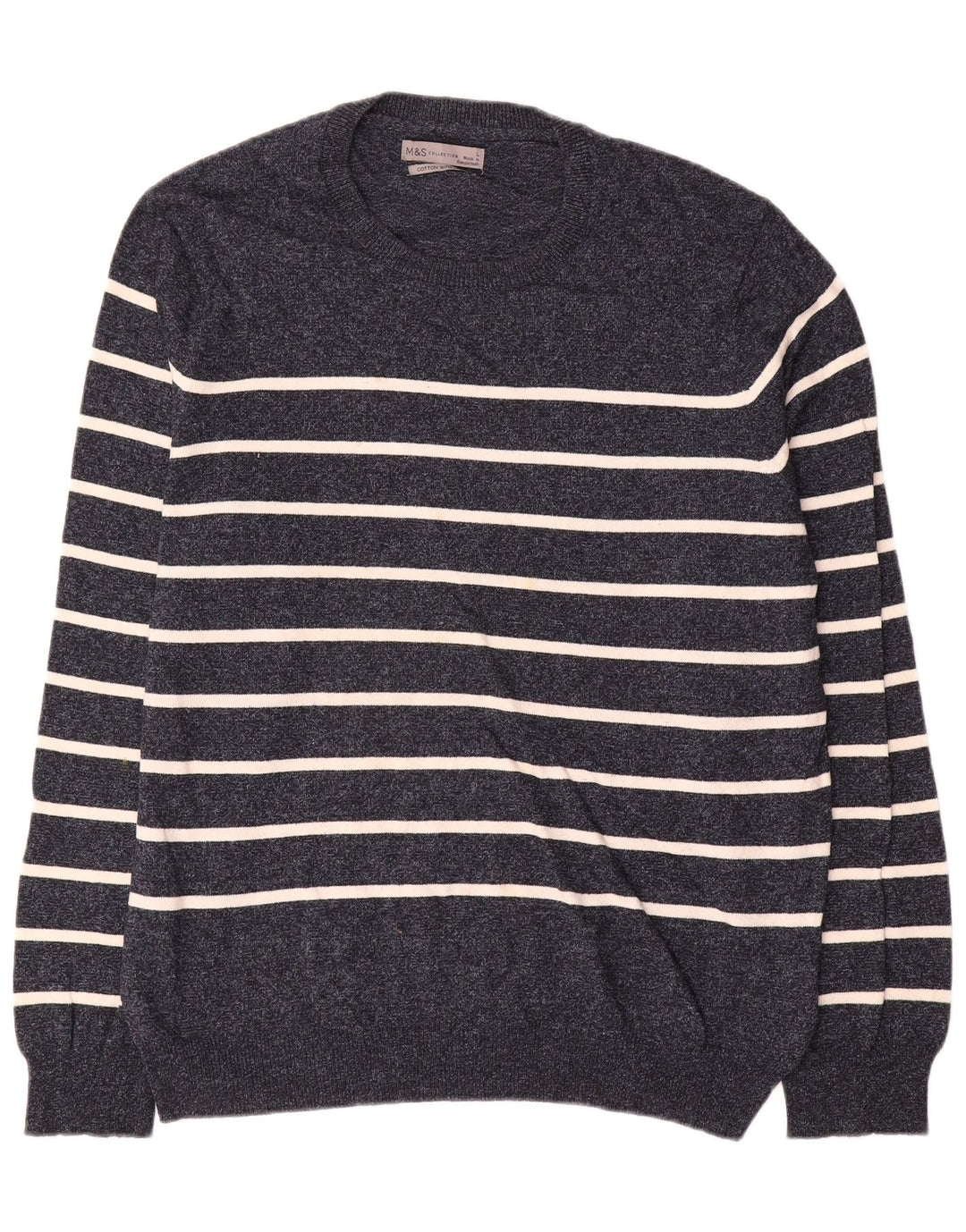 Marks & Spencer Mens Crew Neck Jumper Sweater Large Navy Blue Striped