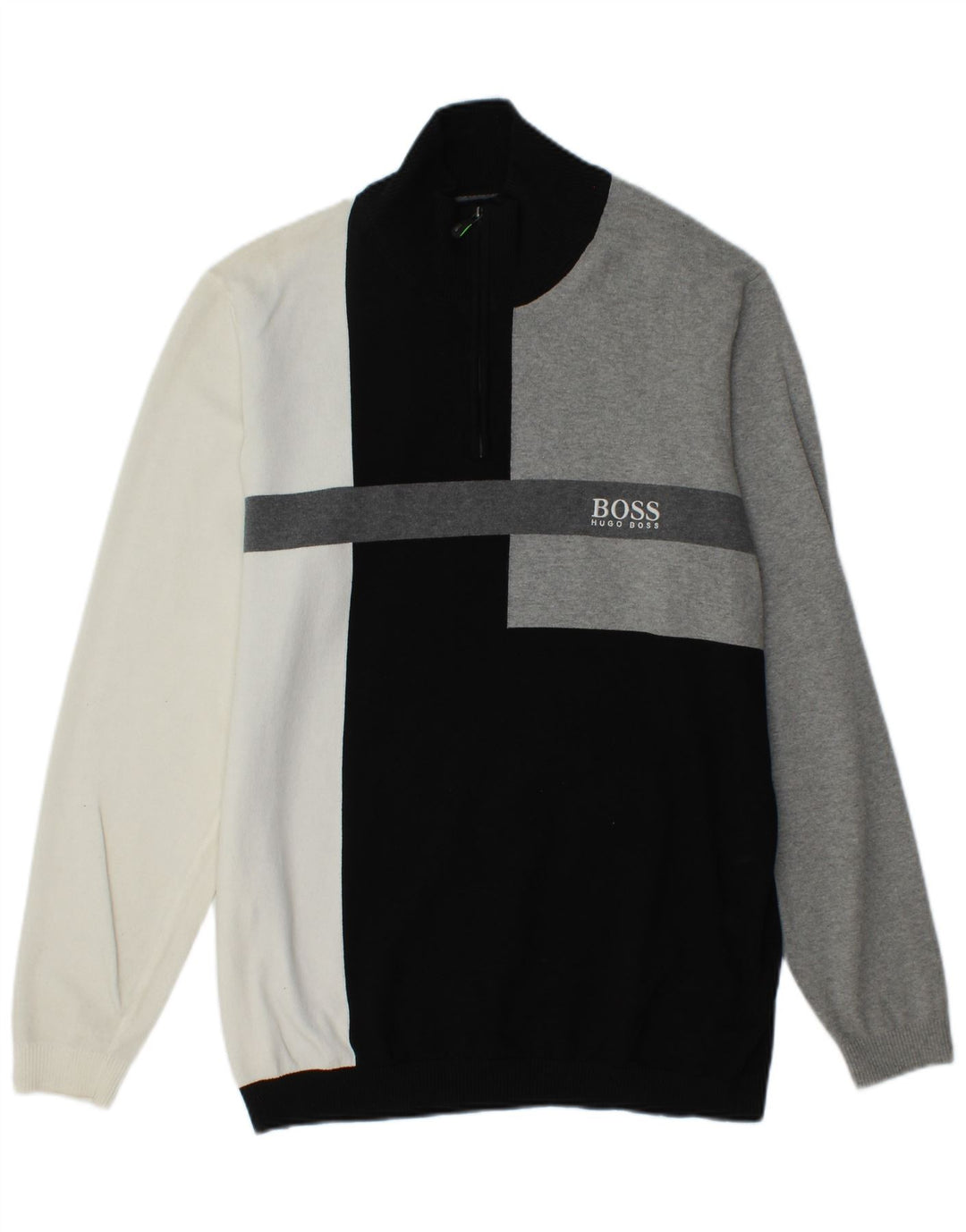 HUGO BOSS Mens Regular Fit Zip Neck Jumper Sweater XL Black Colourblock