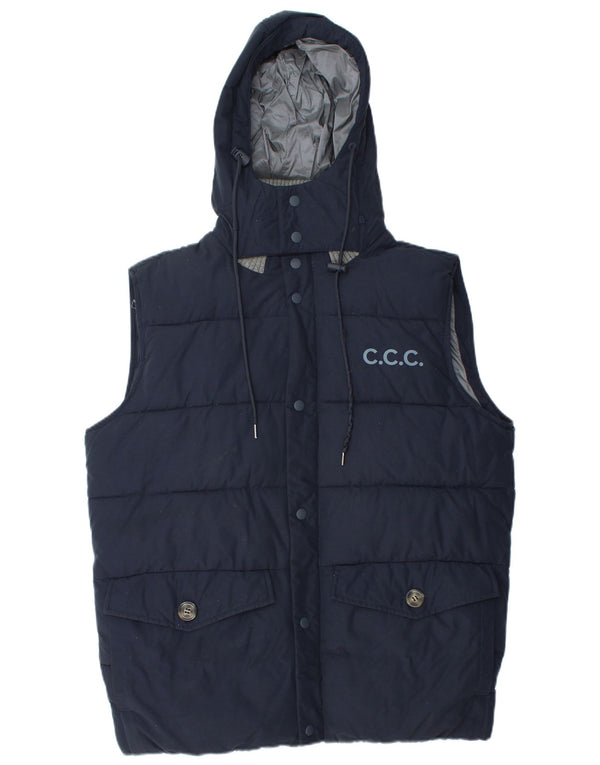 Crew Clothing Mens Hooded Padded Gilet UK 38 Medium Navy Blue Cotton