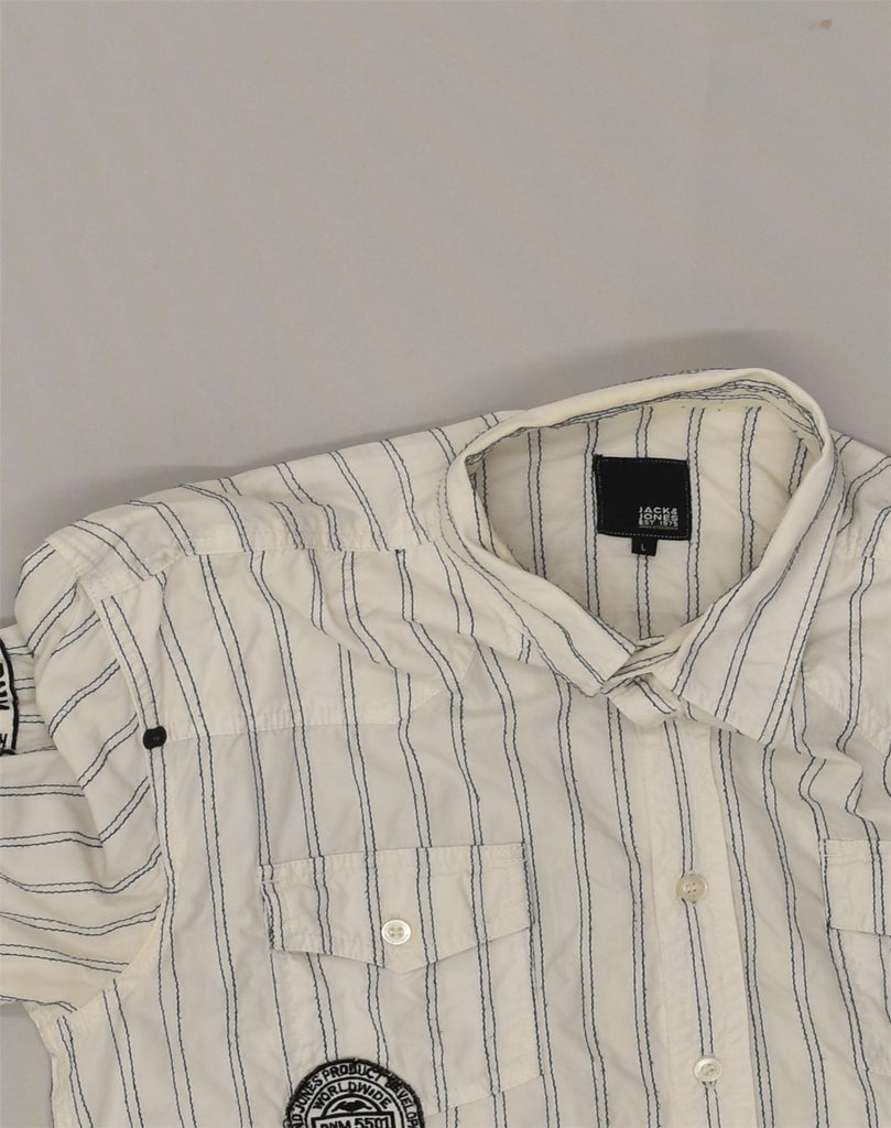 JACK & JONES Mens Shirt Large White Pinstripe Cotton | Vintage Jack & Jones | Thrift | Second-Hand Jack & Jones | Used Clothing | Messina Hembry 