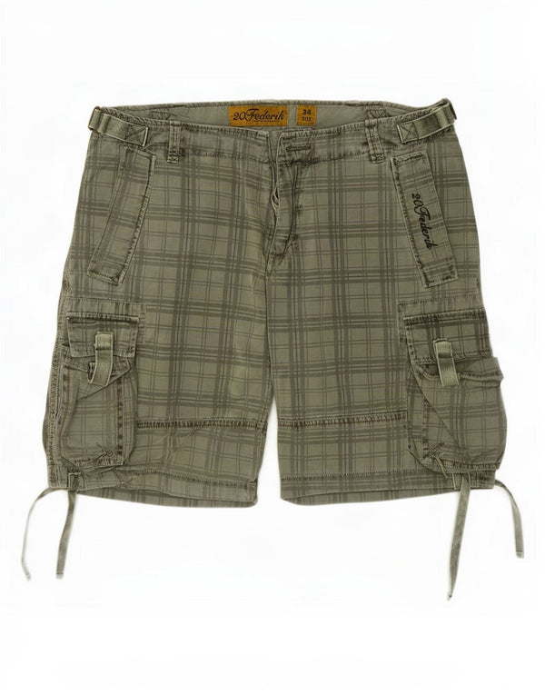 Vintage Mens Cargo Shorts Large W34 Green Plaid Cotton