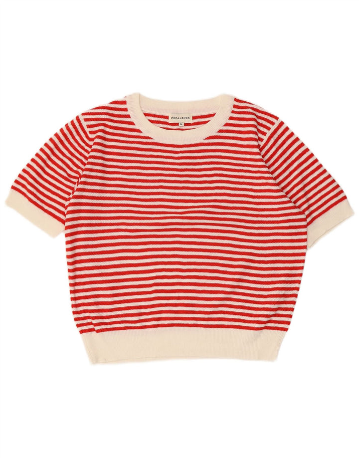 PEPALOVES Womens Crew Neck Jumper Sweater UK 14 Medium Red Striped