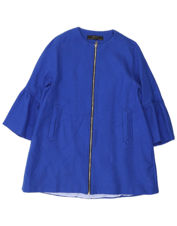 Zara Womens Overcoat UK 14 Medium Blue Cotton