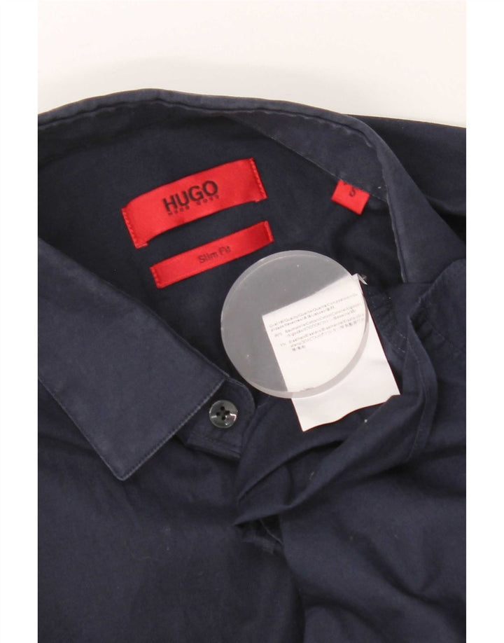 Hugo Boss Mens Slim Fit Shirt Small Navy Blue Cotton